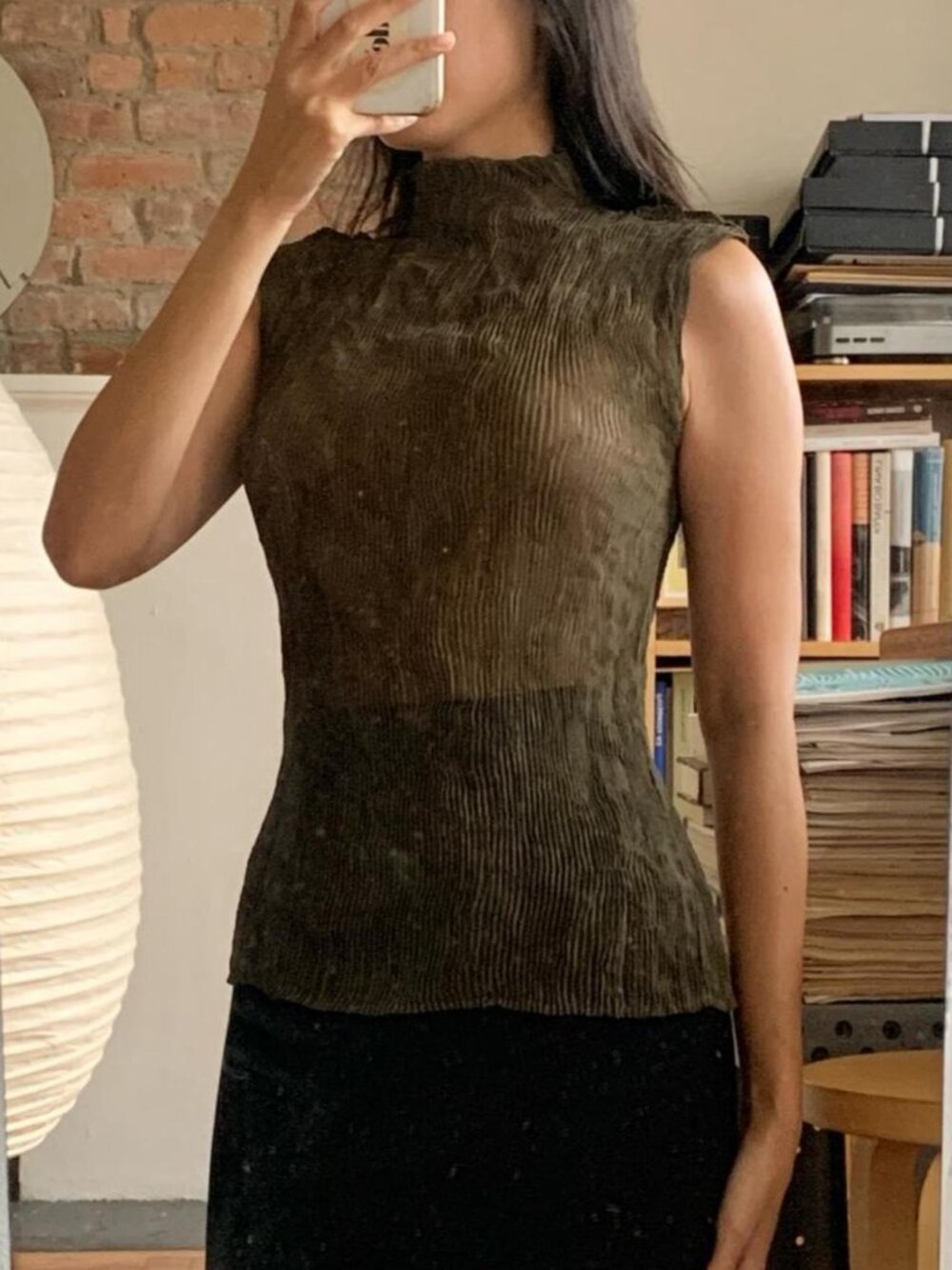 Issey Miyake Chiffon Twist Turtlneck Tank Olive Green JP2